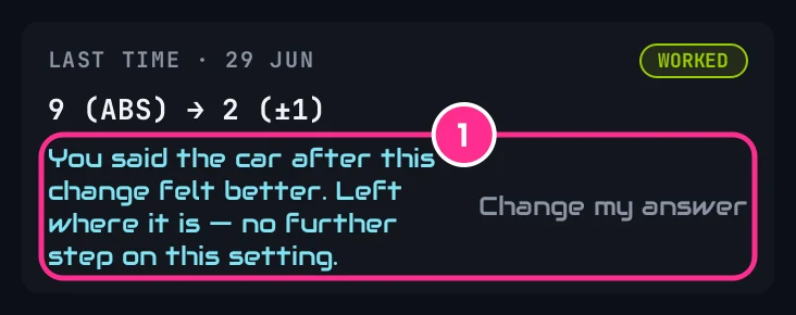 The same row after answering Better: what the answer does, and Change my answer