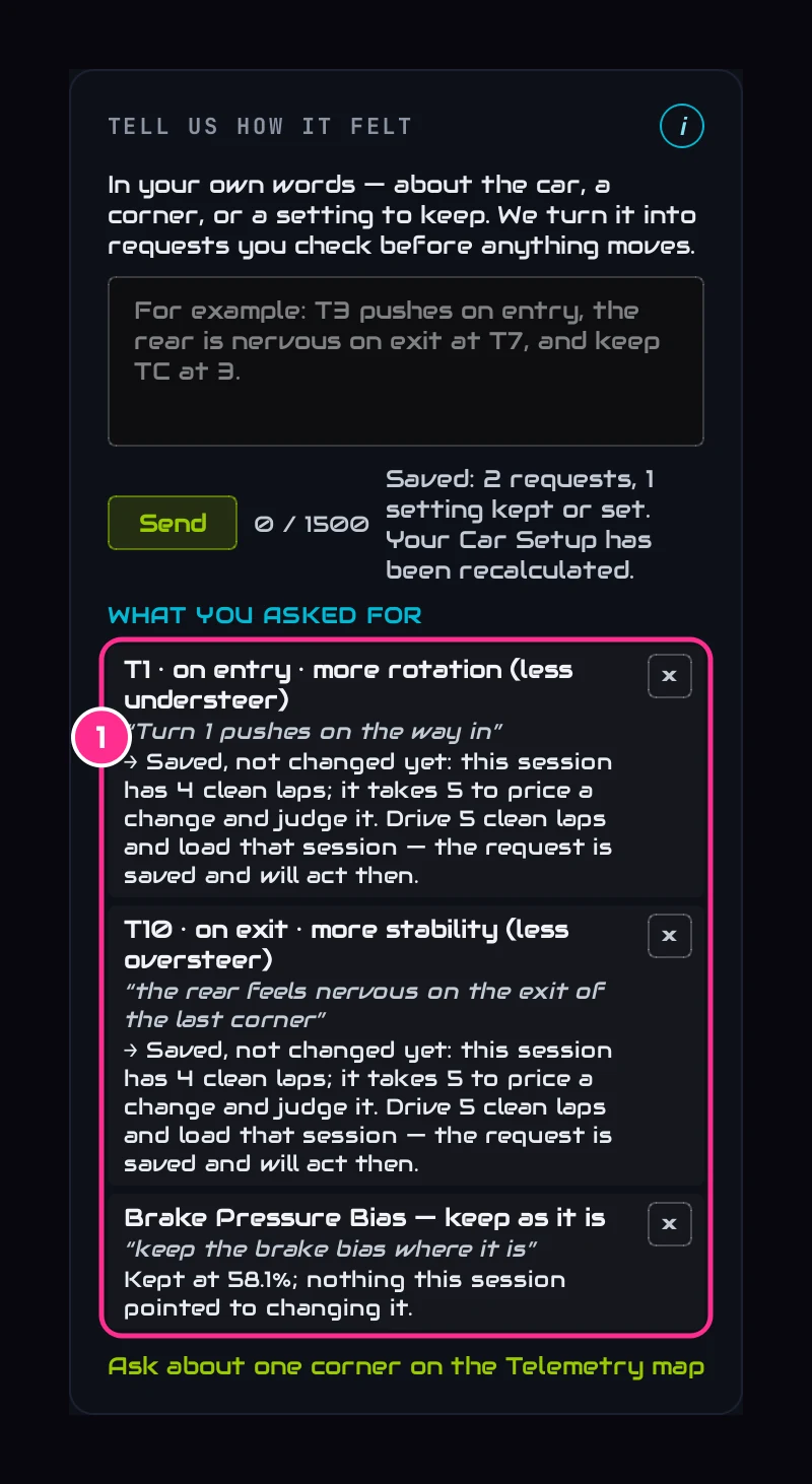 What you asked for: each request with what it did on this session