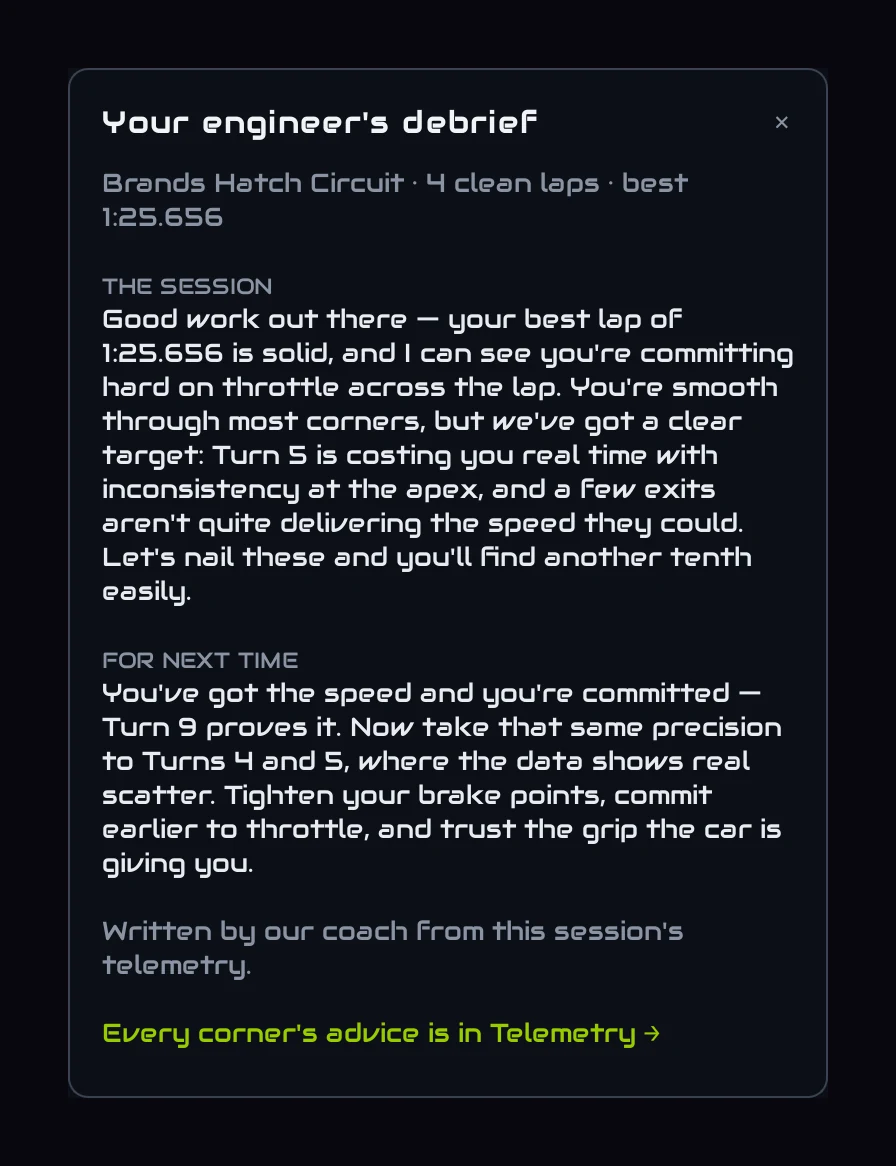 Your engineer's debrief: how the session went, and what to take into the next one