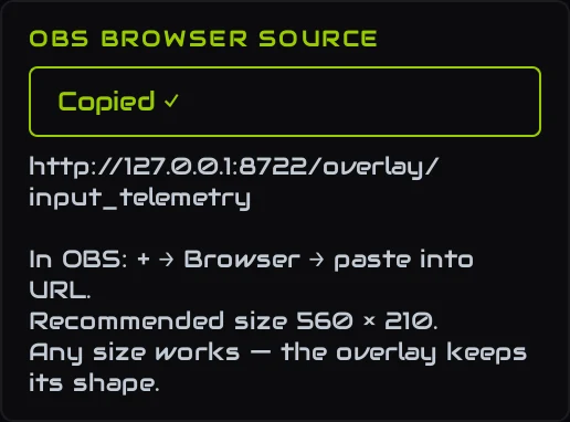 The cog panel after copying: the address and the size to start from
