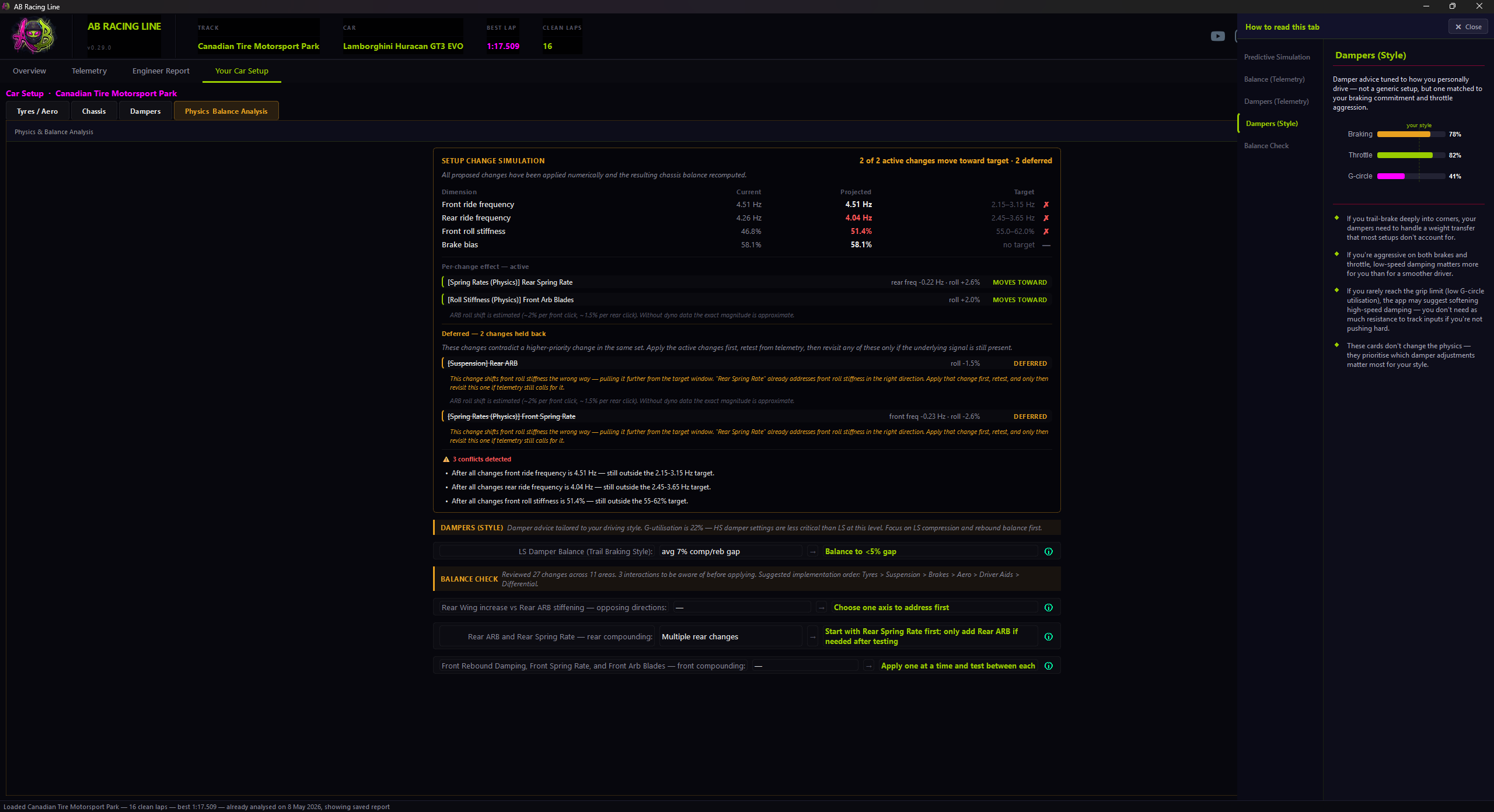 Physics and Balance Analysis Tab