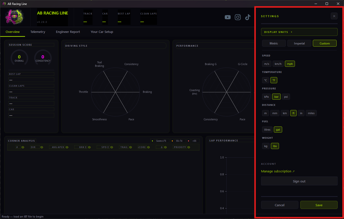 Settings Panel