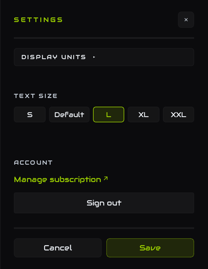The Settings panel